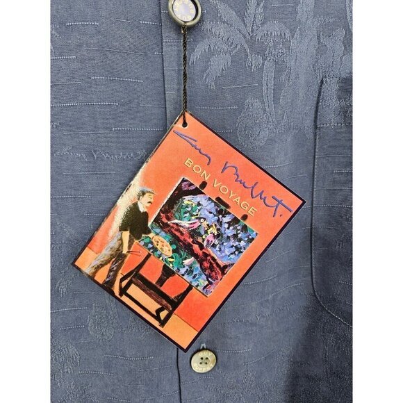 New Guy Buffet Silk Hawaiian Shirt Mens XXL Solid Tropical Blue Button Front - Picture 3 of 5